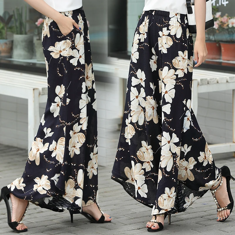 Брюки женские хлопково льняные с широкими штанинами повседневные пляжные