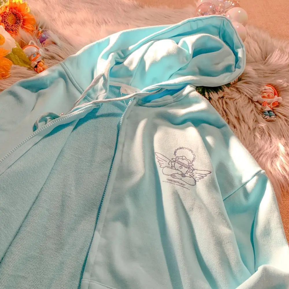 

Jacket Coat Zip Up Sweatshirt Women Hip Hop Letter Print Graphic Hoodies 2021 Autumn New Korean Fashion Harajuku Teens Clothes