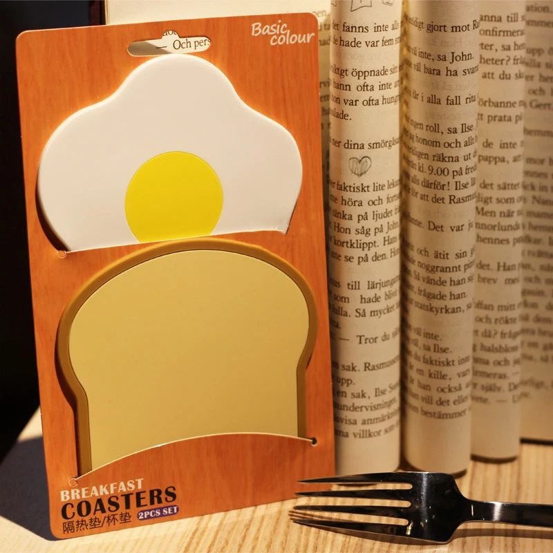 

2pcs Cheese Toast Bread Ham Egg Heat Insulation Pads Cute Stand Mug Drink Coaster Cup Mat Silicone Pad