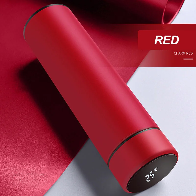 RED Термос из нержавеющей стали с температурным дисплеем, интеллектуальная термоизоляционная вакуумная колба, бутылка для воды Smart Termos - Цвет: RED