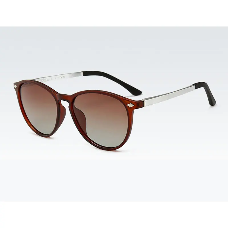Reven Jate Men Women Classic Retro Rivet Polarized Sunglasses TR90 Legs Lighter Design Oval Frame UV400 Protection 9900 - Цвет линз: tea-gradient tea