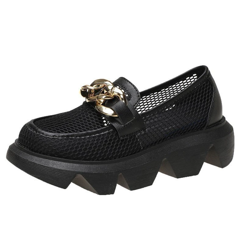 

2021 Newest Derby Shoes Clogs Platform Slip-on Round Toe Tennis Female British Style Casual Sneaker Leather Creepers Slip on New