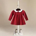 Осеннее милое Красное Бальное Платье с вышивкой, платья для девочек, детское праздничное платье для девочек, платье с длинным рукавом и круглым вырезом, украшенное бусинами