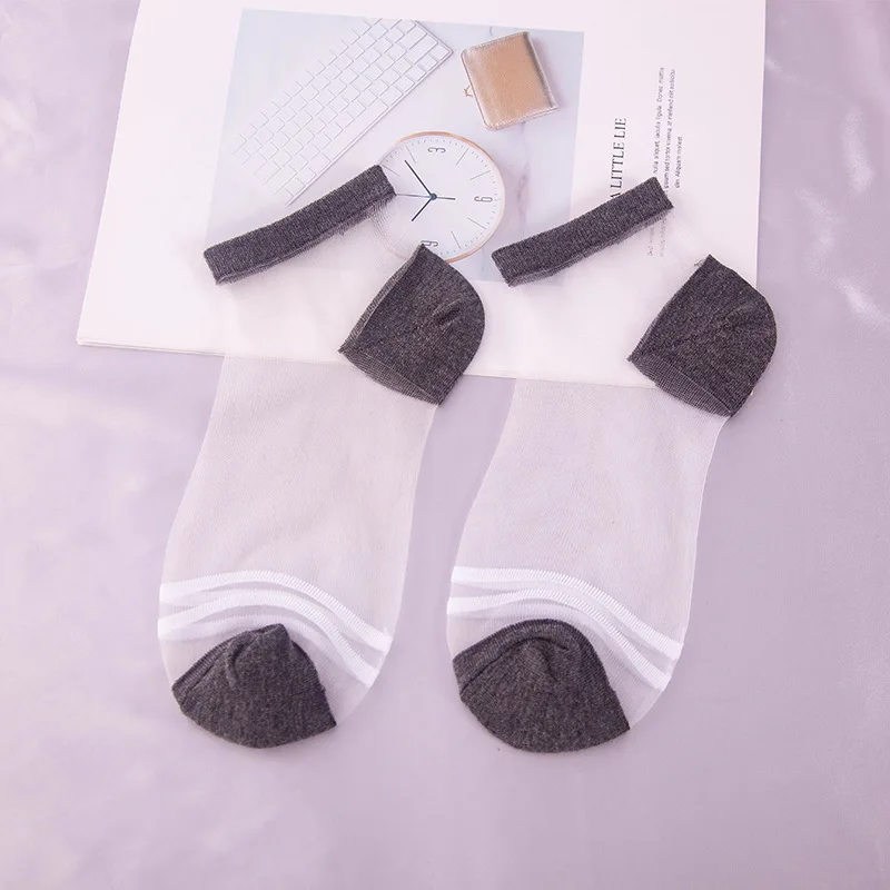 

Spring Patchwork Color Transparent Thin Women Socks Soft Breathable Ankle Socks For Ladies Oriignal Casual Short Sox