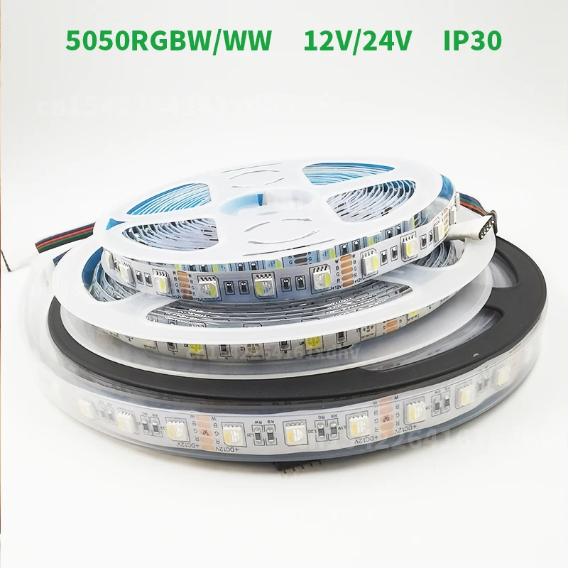 

HUAL 5M 300leds DC 12V 24V RGBWW/W 4 color in 1 led chip 60Leds/m NO Waterproof IP30 5050 SMD flexible LED Strip light