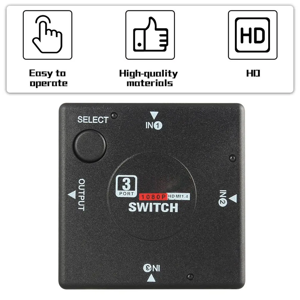 

Мини-переключатель высокой четкости с 3 портами HDMI-совместимый сплиттер HDTV HD DVD 1080P видео адаптер подходит для PS3 черный