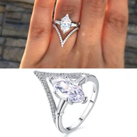 creative v shaped inlaid rhinestone zircon ring with egg shaped crystal for women party wedding engagement jewelry