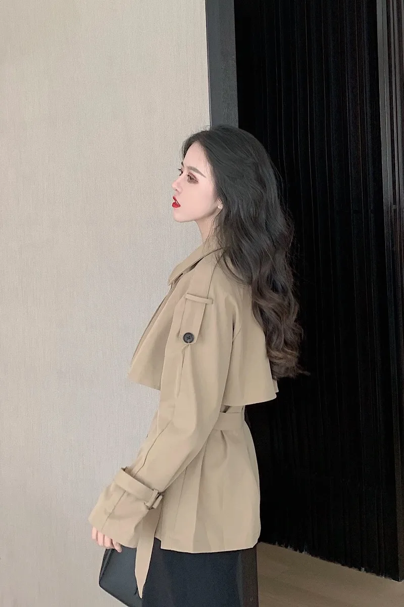 

Fall 2020 New Fashion Versatile Top Women's Slim Design British Khaki Short Windbreaker
