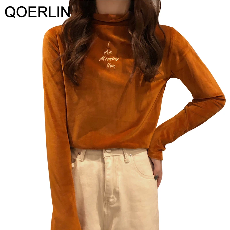 Женский вельветовый свитер теплый трикотажный топ с длинным рукавом высокой