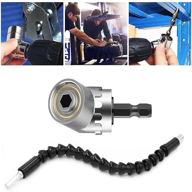 

105 Degree Right Angle Drill Flexible Shaft Bits 295mm Extension Screwdriver Bit Holder 1/4inch Hex Shank Connecting Link Tools