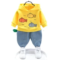 spring and autumn childrens clothing set 2021 new boys and girls cartoon hooded sweater casual two piece set 0 5y