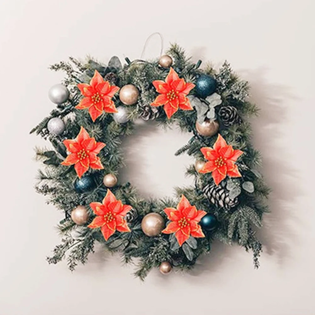 

Party Home Decoration Supplies Gift 10pcs Artificial Flower Christmas Glitter Wreath Fake Flower Home Decor Ornament