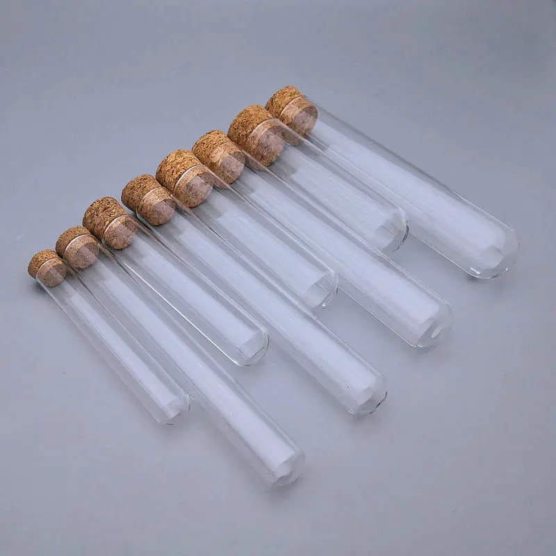 10pcs/lot Lab Dia15mm To 30mm Thicken Glass Test Tube with Cork Caps Round Bottom Sampling Vial Educational and School Supplies