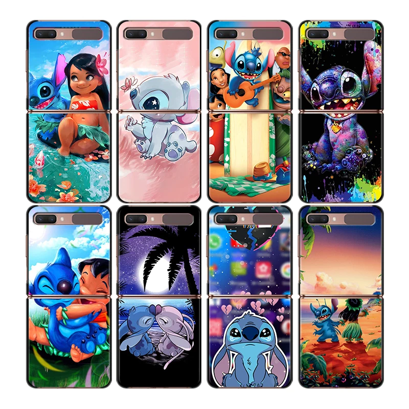 

Shockproof Folding Mobile Hard Shell Cute Cartoon Stitch For Samsung Galaxy Z Flip 3 5G Black Fundas Phone Case