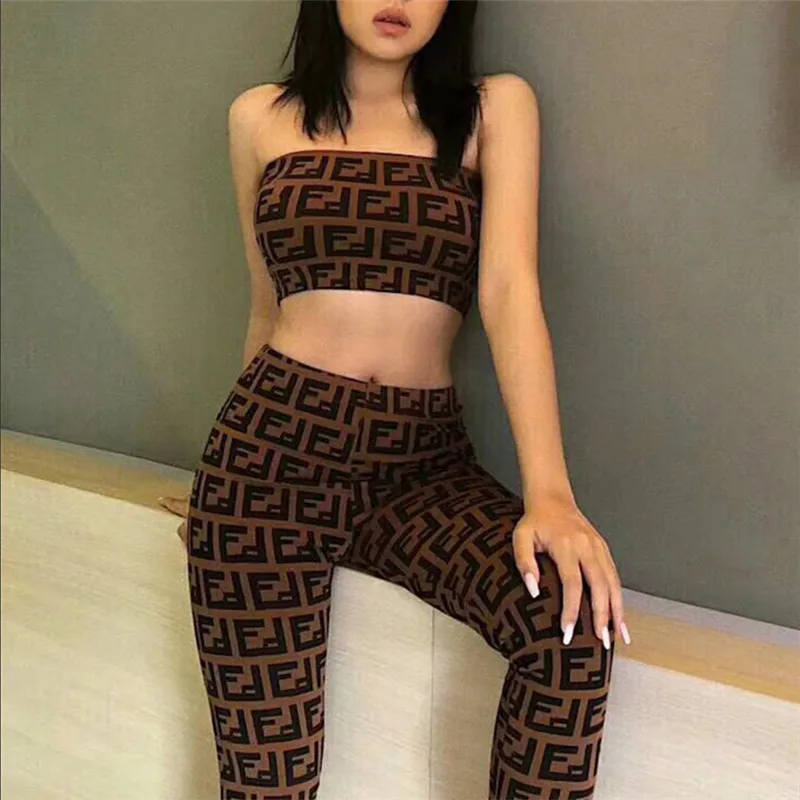

Women's Tube Top Letter Printing Strapless Super-short Backless Top Leggings Two Piece Set