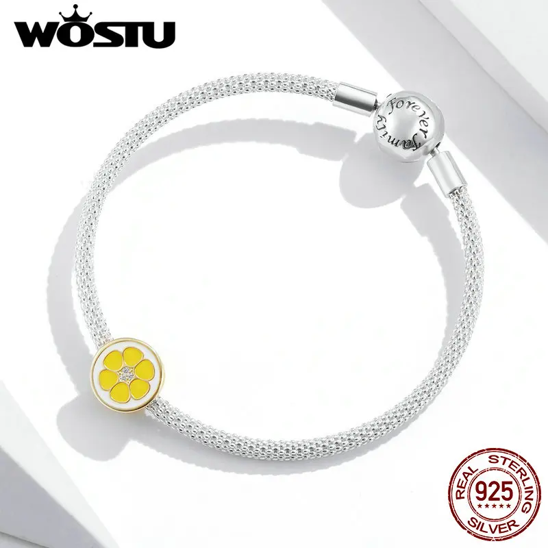 WOSTU Подвески с желтым лимоном из стерлингового серебра 925 пробы эмаль циркониевые