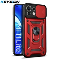 keysion shockproof case for xiaomi mi 11 lite 5g 11i 11x pro ring stand push pull camera protection phone cover for poco m3 pro