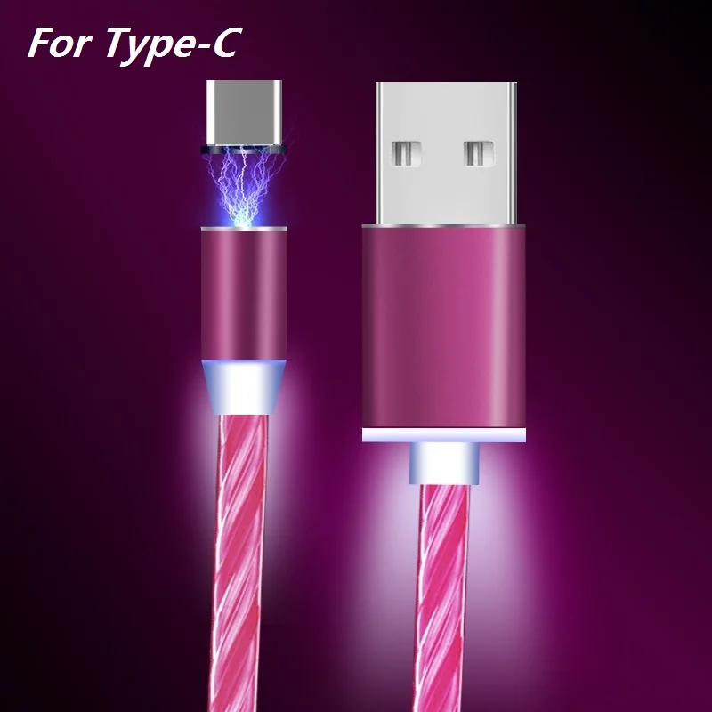 Магнитный зарядный кабель типа C, светящийся usb-кабель для iPhone XS Max XR X светодиодный USB C провод для быстрой зарядки для samsung huawei P20 - Цвет: Red For Type C
