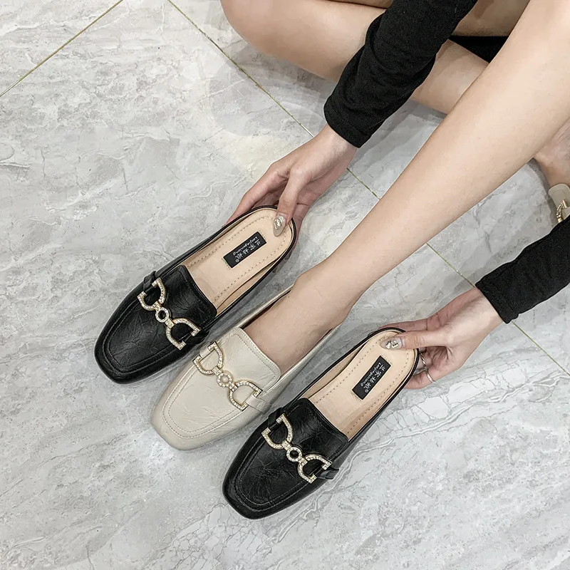 

Spring and Autumn Baotou Half Slippers Female Flat Outer Wear Wild Fashion Loafers Large Size 41 Women's Sandals and Slippers
