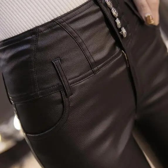 Новинка 2020 повседневные женские кожаные штаны средняя эластичная талия