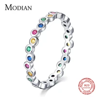 modian 925 sterling silver fashion rainbow colorful zirconia finger ring for women luxury sparkling cz fine jewelry gift anillo