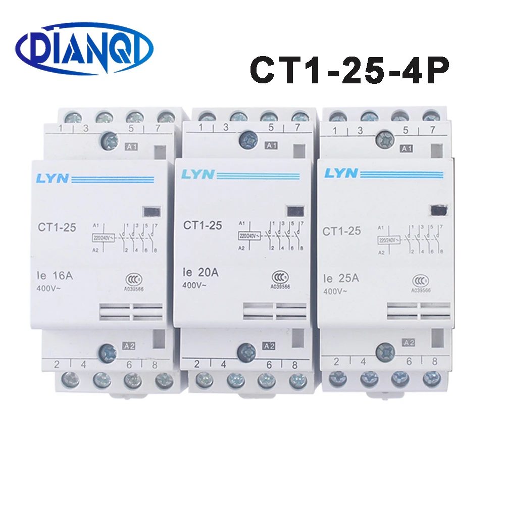 Trilho Din Casa ac Contator Modular 4no Módulo de Contato Doméstico Auxiliar de Partida Ct125 16a 20a 25a 4p 220v 230v 50 60hz