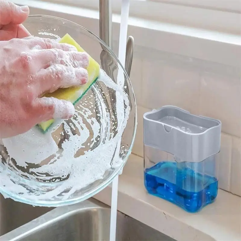 

Double-layer kitchen plastic soap dispenser with soap dispenser sponge scrubber holder box Has many uses Facilitate home life