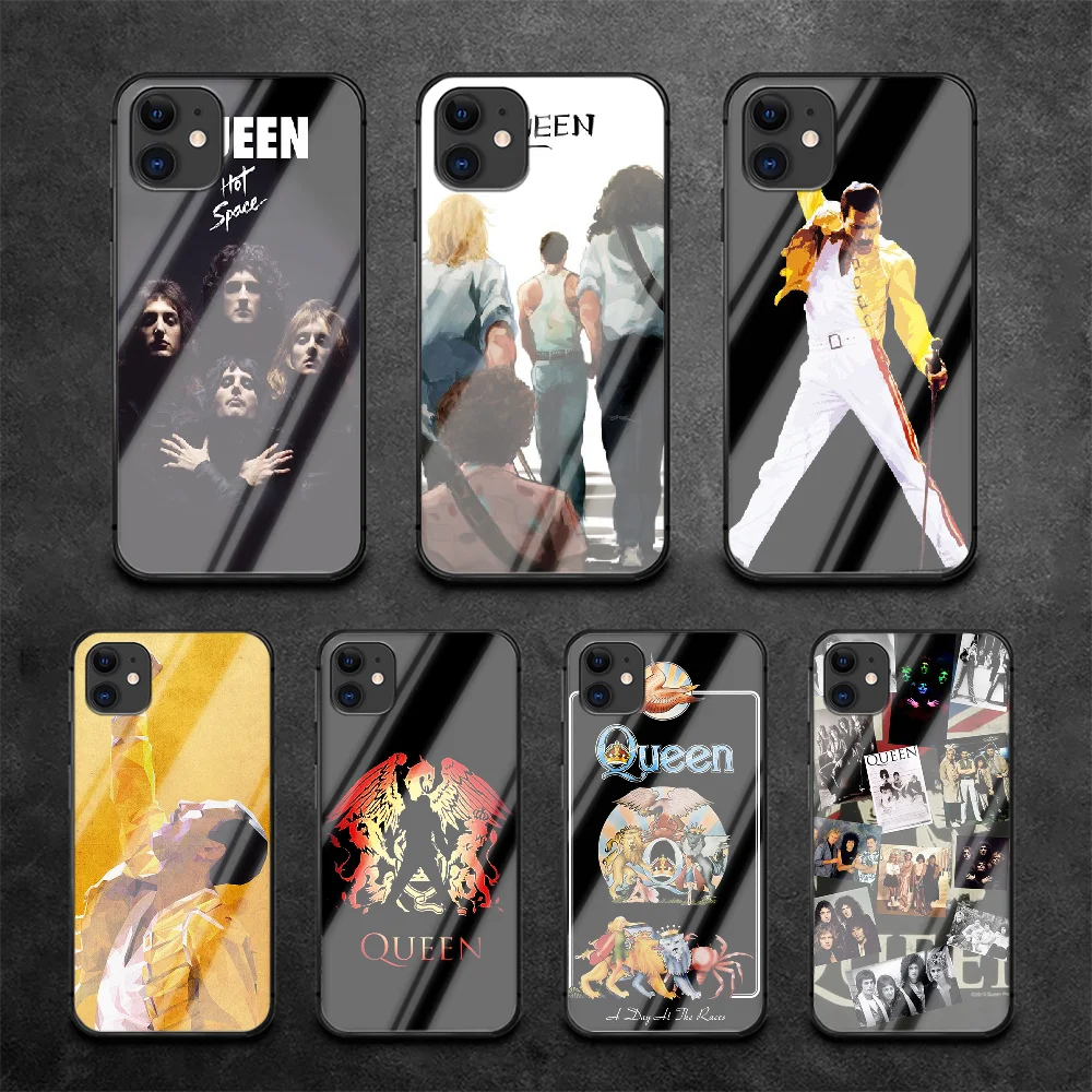 

Queens Band Rock Phone Tempered Glass Case Cover For IPhone 6 6S 7 8 11 12 X Xr Xs Se 2020 Pro Max Plus Mini Black Luxury Trend
