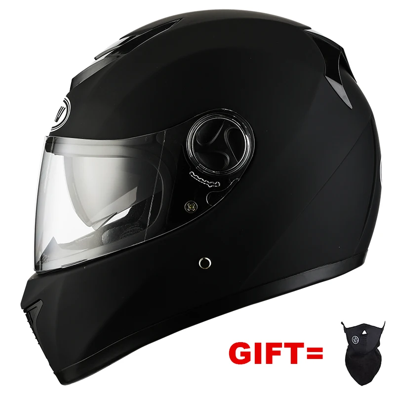 

Free Shipping Matte Black Full Face Motorcycle Helmet With Dual LensRacing Casco Casque Moto Double Sun Lens Visors For Adults