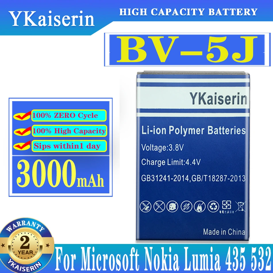 

YKaiserin High Capacity BV-5J 3000mAh battery for Microsoft Nokia Lumia 435 532 RM 1069 1070 1071 BV 5J Batteria