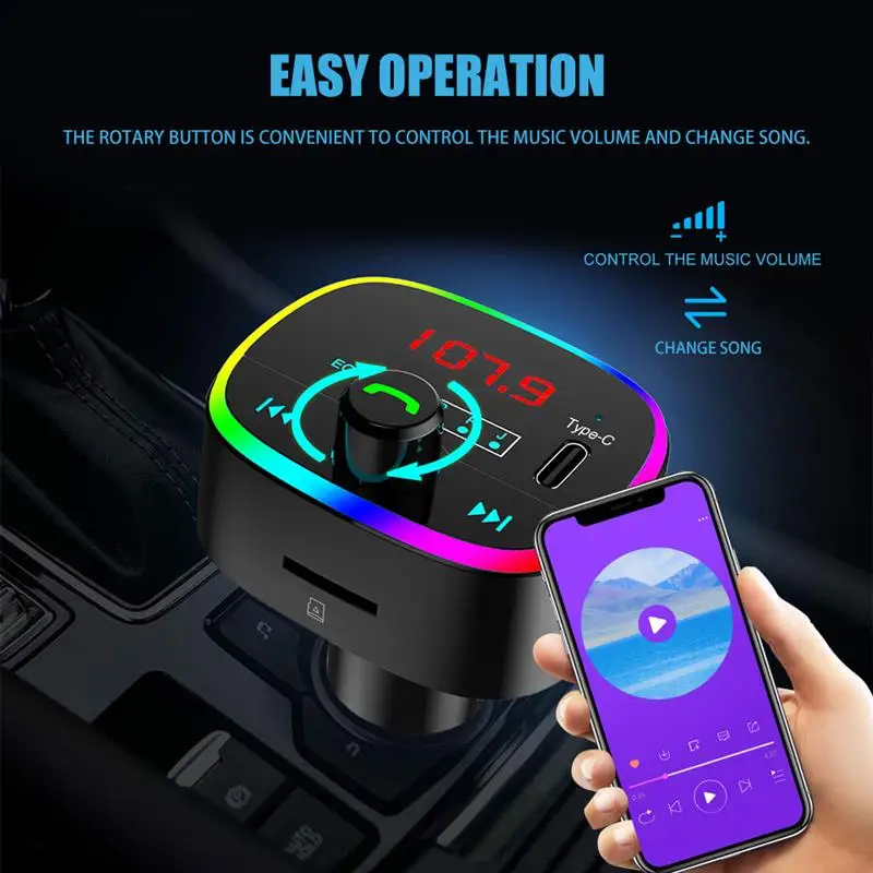 Onever Car Mp3 Player With Digital Screen 10 Colors RGB Light Bluetooth 5.0 Tf Card U Disk Auto Music Transmitter EQ Modes | Автомобили и