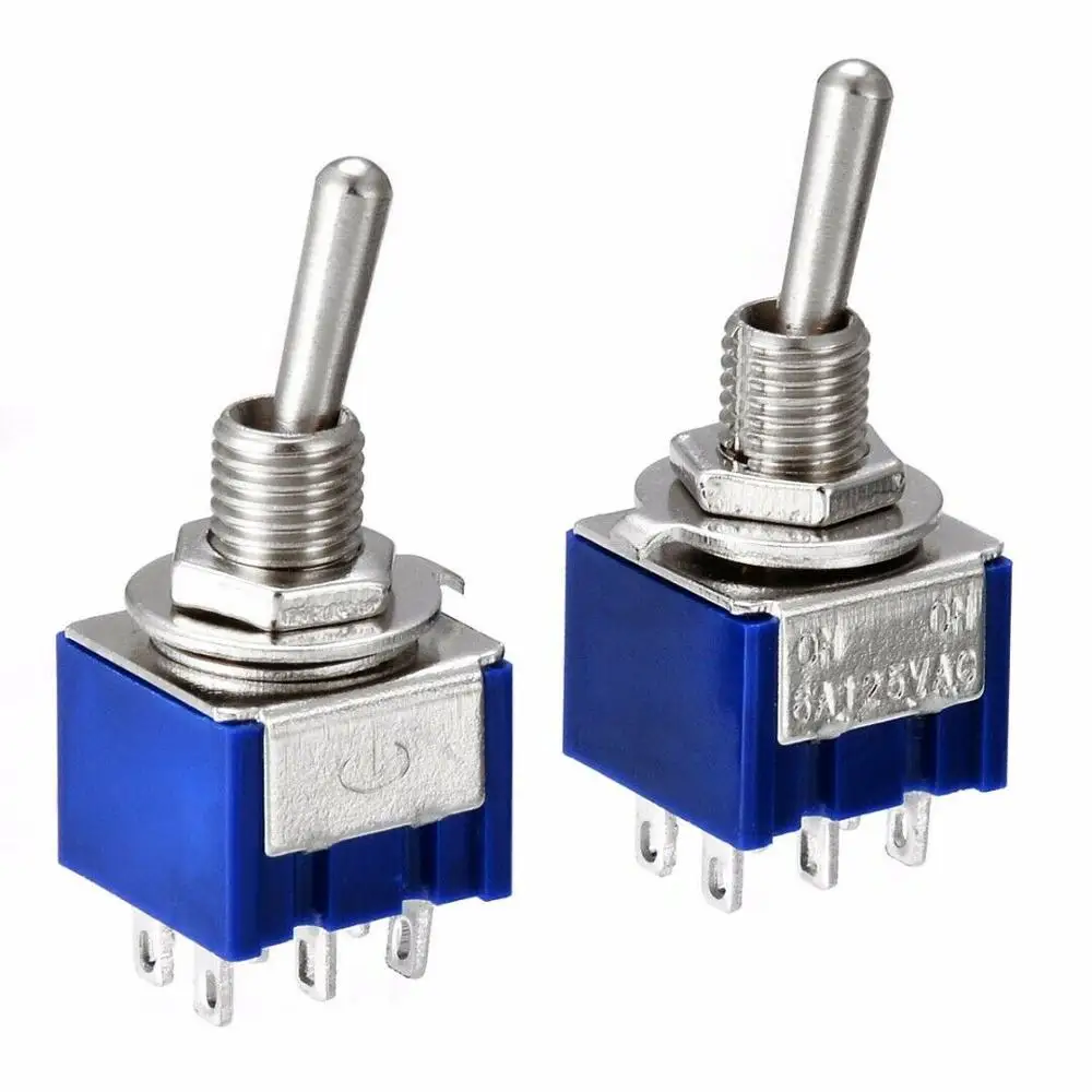 

5PCs Miniature Toggle Switch Double Pole Double Throw DPDT (MTS202) ON-ON 120VAC 6A 1/4 Inch Mounting MTS-202