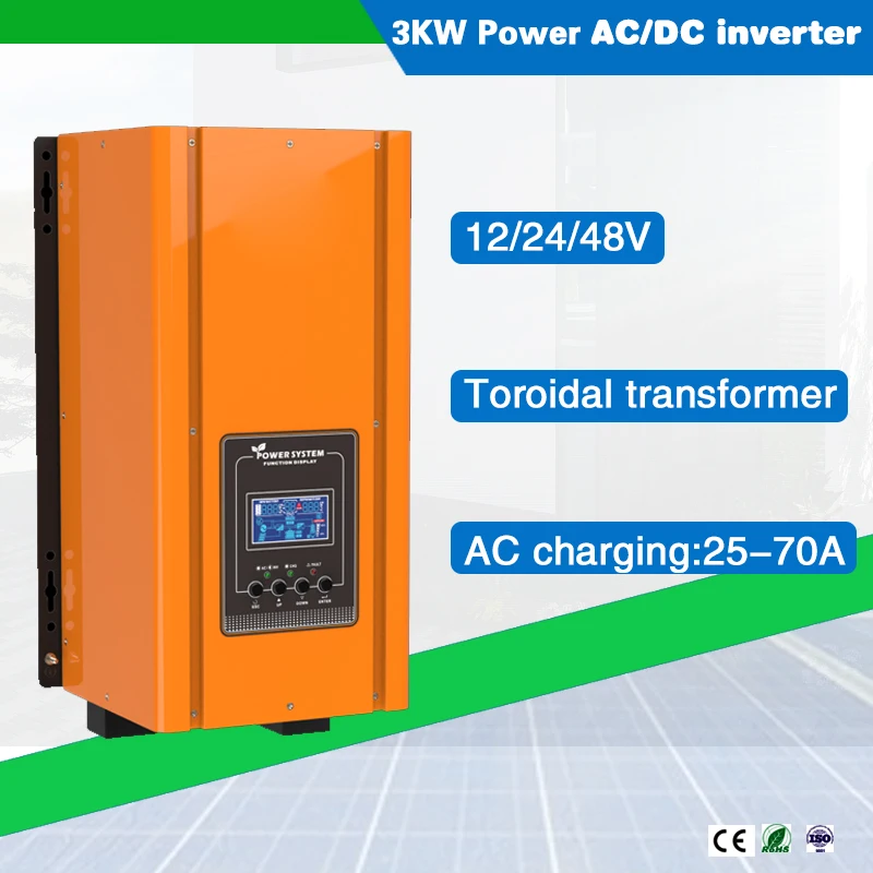 Low Frequency 12/24/48V DC/AC 3000W 110/120/230/240Vac Pure Sine Wave Off Gird Power Inverter Charger with Toroidal Transformer |