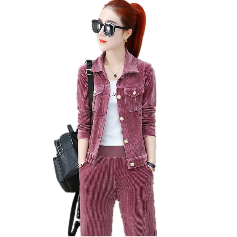 

Trending Products 2020 Women Sporting suit female autumn Corduroy Leisure 2 piece set High quality Fashion female clothing 1574