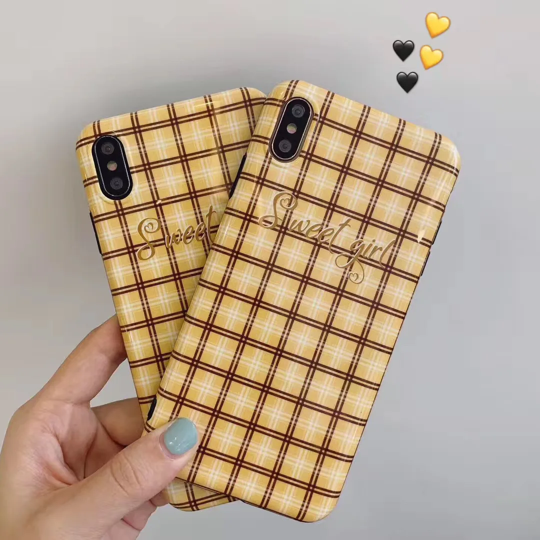 Супер огонь милый простой модный желтый плед пара телефон чехол для iphone Xs MAX XR X 6 6s