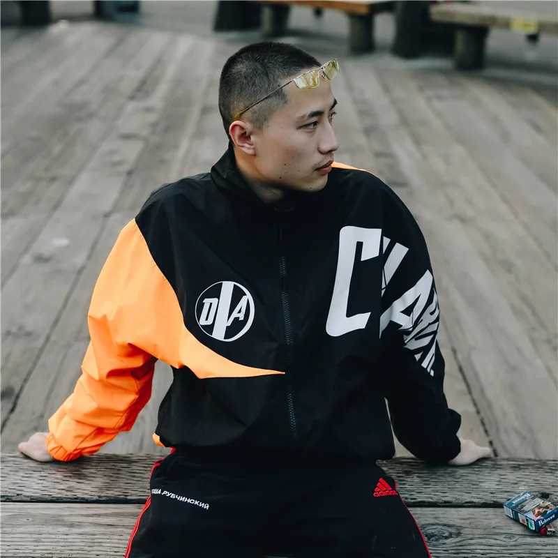 2019 Hip Hop Jacket Windbreaker Men Harajuku Color Block Loose Casual Track Streetwear | Мужская одежда