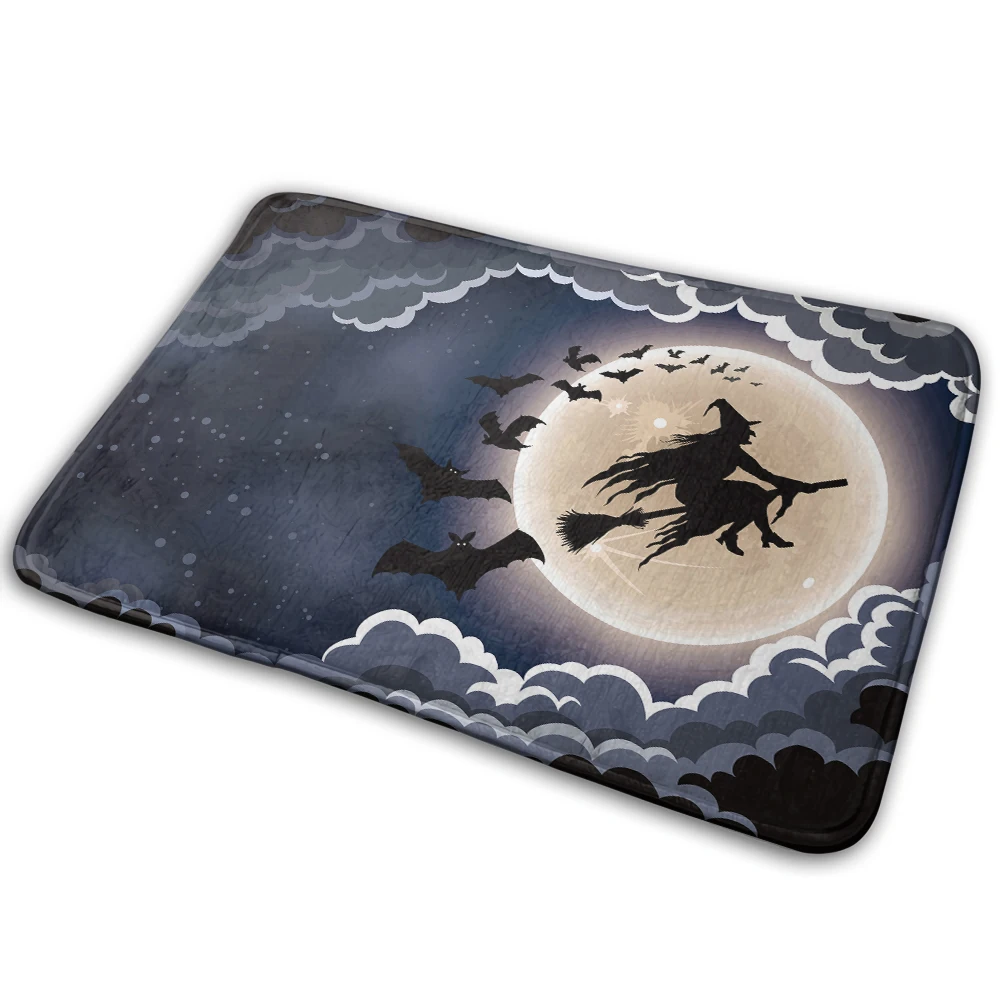 

Фланелевый коврик с рисунком ведьмы Хэллоуина Луны для приветствия для ванной и кухни, Противоскользящий коврик для гостиной