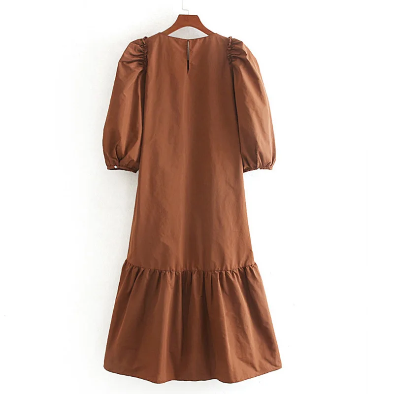 RR Taffeta свободные платья для женщин Мода O образным вырезом одноцветное платье