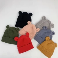 infant bear ear knit hat childrens woolen hat solid color dome warm hat outdoor cold proof baby hat childrens casual hat