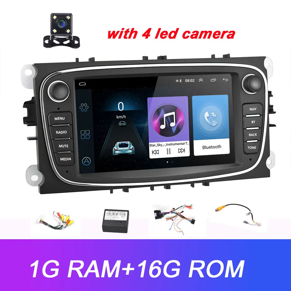 Black 1G 16G Camera Camecho 2 din Android 8,1 автомобильный мультимедийный плеер 7 ''gps Navi Автомагнитола для Ford Focus EXI MT 2 3 Mk2/Mondeo/S-MAX/C-MAX/Galaxy - Цвет: Black 1G 16G Camera