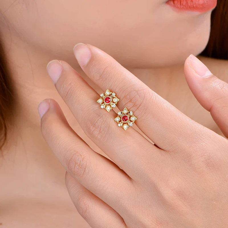 Женские серьги гвоздики LOVERJEWELRY с рубином 18 карат/AU750 желтое золото красный рубин