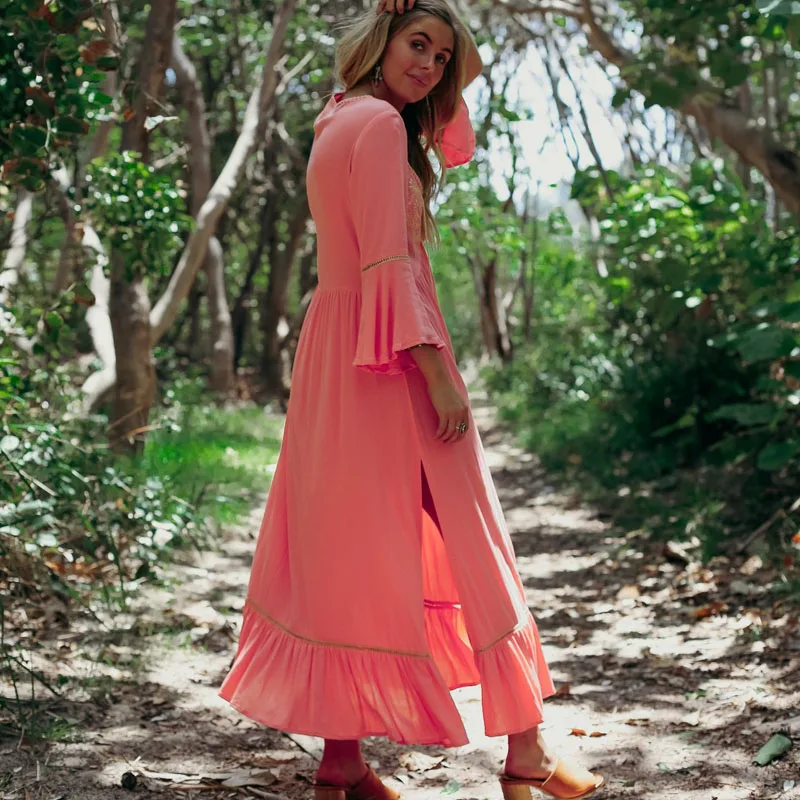 Женское платье макси с цветочной вышивкой ZOGAA хлопковое пляжное в стиле бохо V