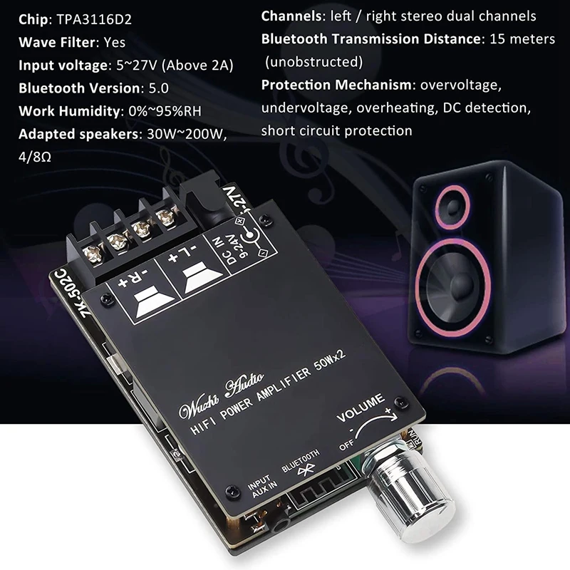 Модуль платы Bluetooth для усилителя 3 5 мм AUX + 0 Amp 2 канала 50 Вт TPA3116D2 чип-плата (502C) |
