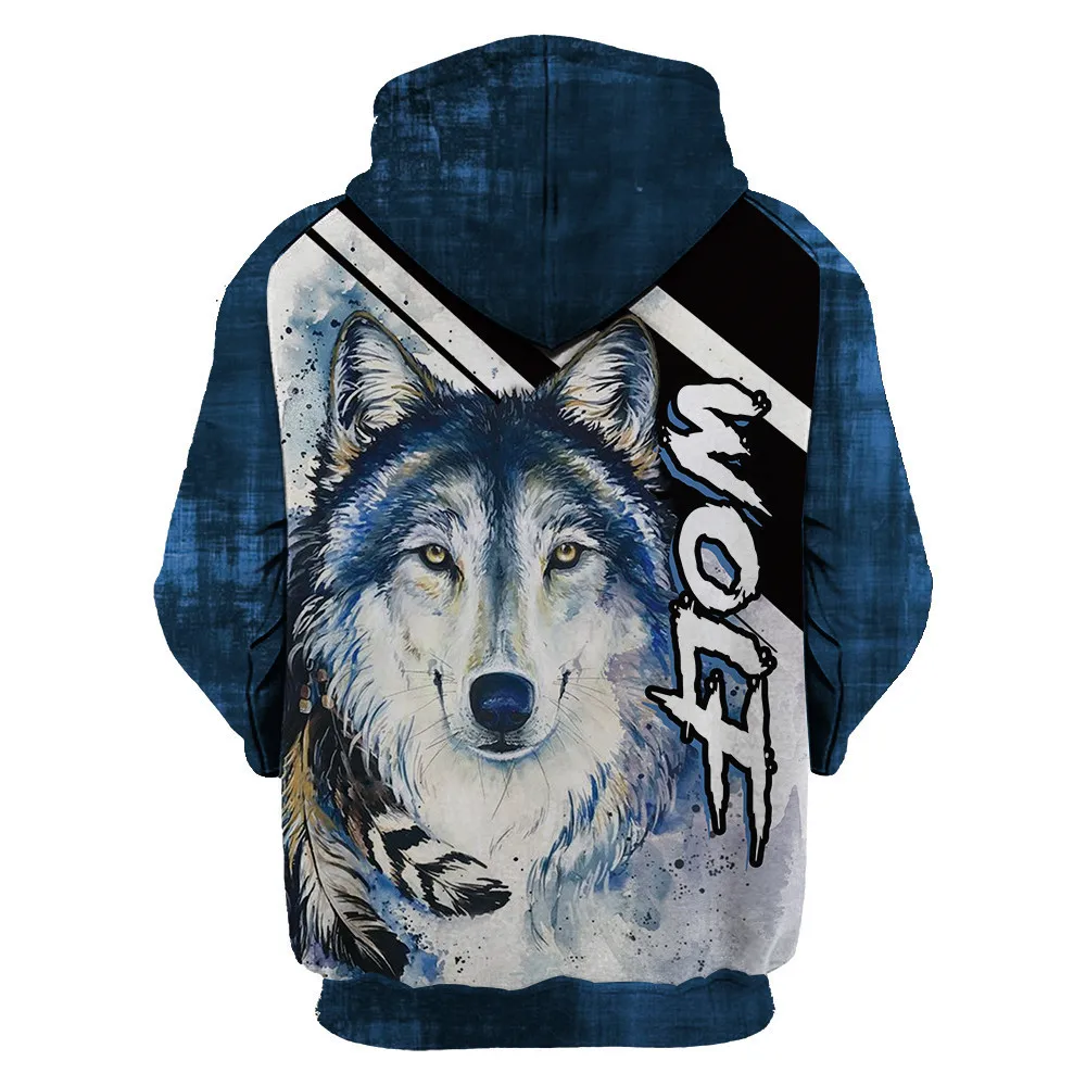 

Comic wolf print casual men's 3D wolf hoodie