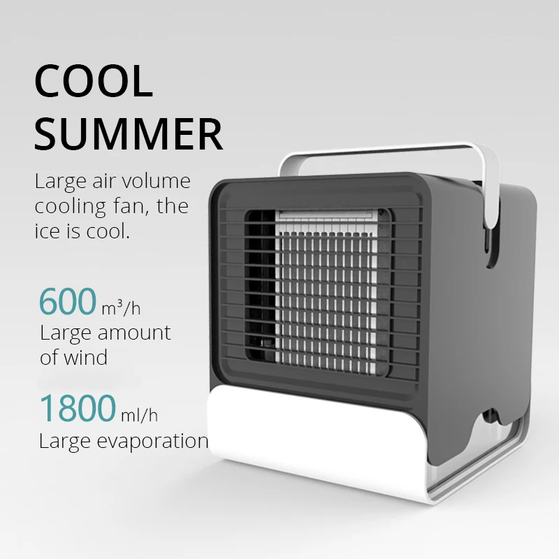 USB Portable Mini Air Conditioner Fan LED Light Humidifier Purifies Low Noise Desktop Cooler for Home Office Cooling | Климатическая