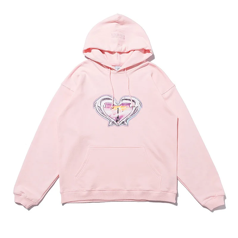 

New 2021 Men Love Heart Dolphin Vetements Hoodies Hoody hooded Sweatshirts velvet Cotton Drake Thicken Fleece west kanye #A231
