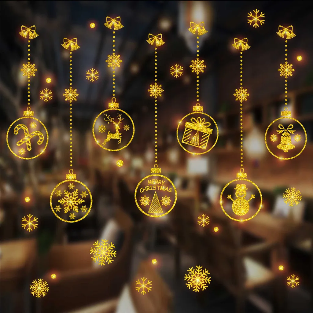 Золотая комбинация снежинка снеговик Наклейка на окно зимние стеклянные