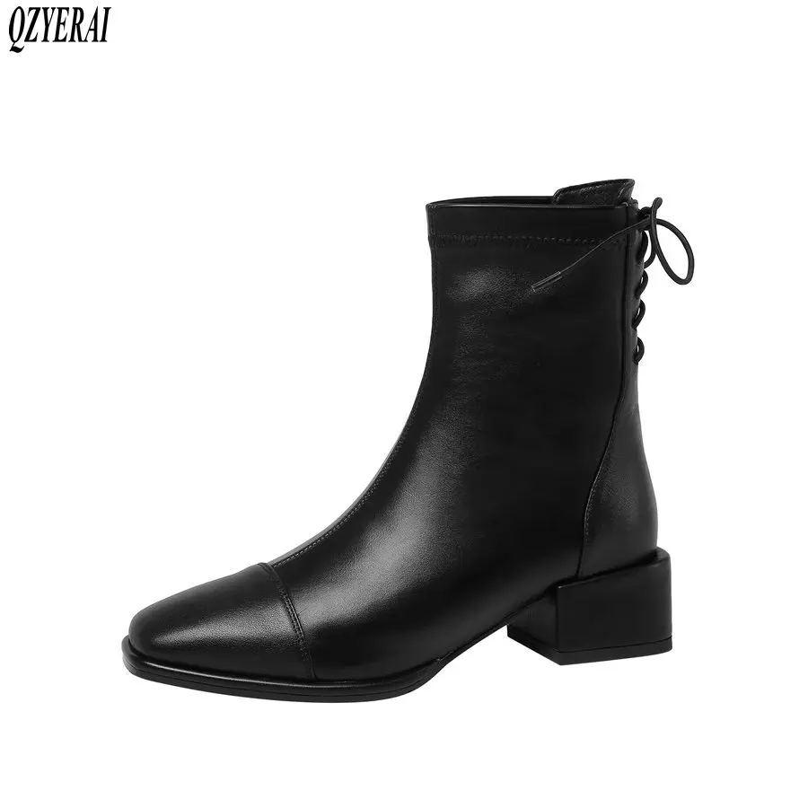

QZYERAI/новые женские ботинки из натуральной кожи; Сезон осень-зима; Модные теплые женские ботинки; Женская обувь из воловьей кожи