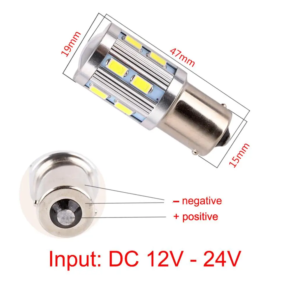 2шт P21W светодиодные лампы 1156 Ba15S одиночные R5W R10W 12SMD 5730 чипы 6000K задние фонари