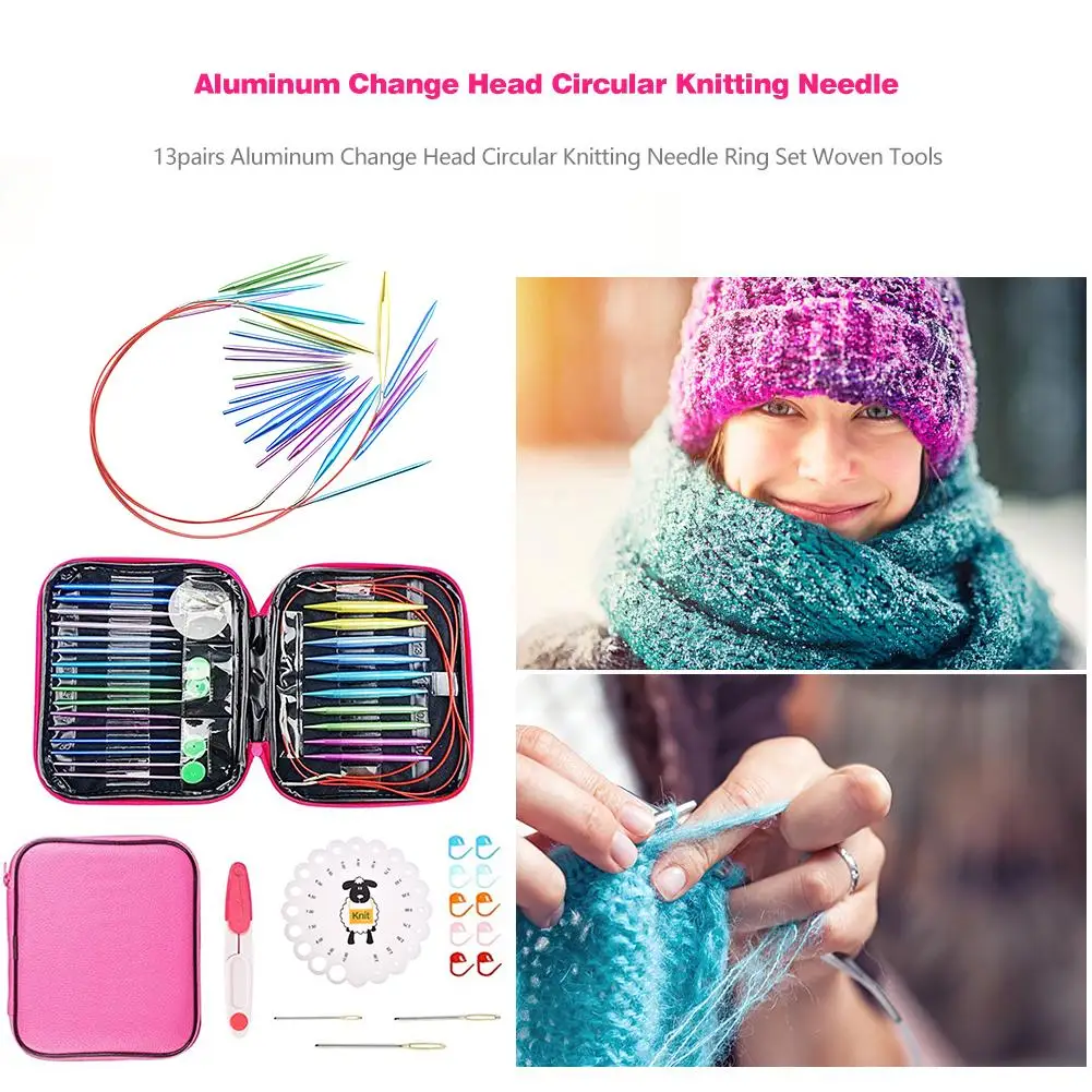 

13pairs Aluminum Change Head Circular Knitting Needle Ring Set Wide Scope of Application Practical Economy Crochet Hook Tool